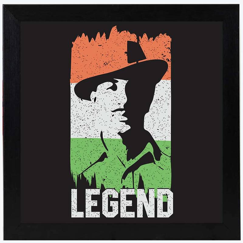 Bhagat Singh Legend  Motivational Black Framed Wall Hanging Art Print for Office  Home Reading Room  ( 8x8 ) Inch