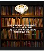 A Reader lives a Thousand Lives  Motivational Black Framed Wall Hanging Art Print for Office  Home Reading Room