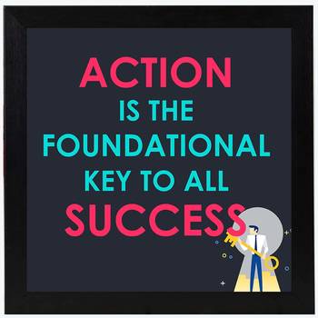 Action is the foundational Key to success  Motivational Black Framed Wall Hanging Art Print for Office  Home 1