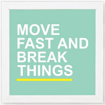 Move Fast and Break Things  Motivational White Framed Wall Hanging Art Print for Office  Home Reading Room 1