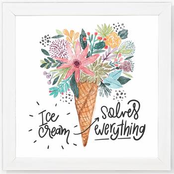Ice Cream Solve Everything  Motivational White Framed Wall Hanging Art Print for Office  Home Reading Room 1