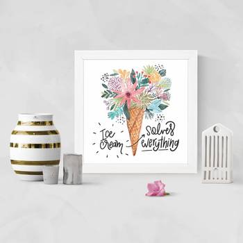 Ice Cream Solve Everything  Motivational White Framed Wall Hanging Art Print for Office  Home Reading Room 2
