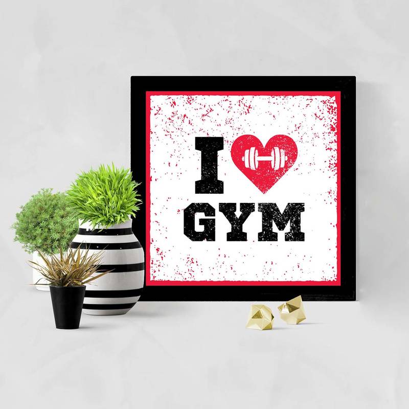 I Love Gym Gym Black Framed Wall Hanging Art Print for Office Home