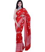 Pure Cotton Malmal Saree Bagru Print Batik Hand block Womens Saree Red