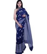 Pure Cotton Malmal Saree Bagru Print Batik Hand block Womens Saree Blue