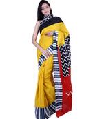 Pure Cotton Malmal Saree Bagru Print Batik Hand block Womens Saree Yellow