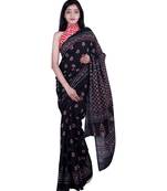 Pure Cotton Malmal Saree Bagru Print Batik Hand block Womens Saree Black