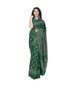 Pure Cotton Malmal Saree Bagru Print Batik Hand block Womens Saree Green