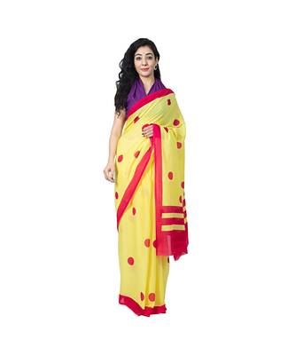 Pure Cotton Malmal Saree Bagru Print Batik Hand block Womens Saree Yellow 1