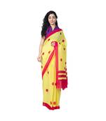 Pure Cotton Malmal Saree Bagru Print Batik Hand block Womens Saree Yellow