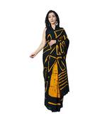Pure Cotton Malmal Saree Bagru Print Batik Hand block Womens Saree Black Yellow