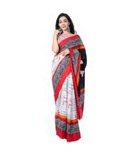 Pure Cotton Malmal Saree Bagru Print Batik Hand block Womens Saree White