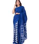 Pure Cotton Malmal Saree Bagru Print Batik Hand block Womens Saree Blue