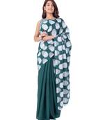 Pure Cotton Malmal Saree Bagru Print Batik Hand block Womens Saree Green