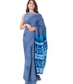 Pure Cotton Malmal Saree Bagru Print Batik Hand block Womens Saree Grey