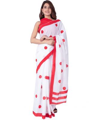 Pure Cotton Malmal Saree Bagru Print Batik Hand block Womens Saree White Pink 1