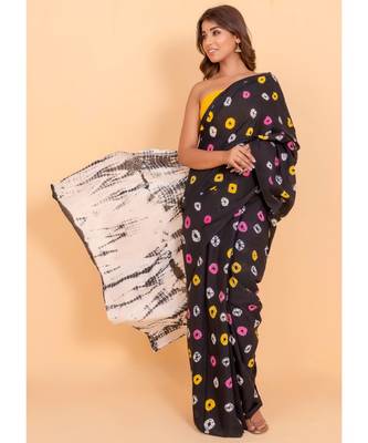 Pure Cotton Malmal Saree Bagru Print Batik Hand block Womens Saree Shibori 1