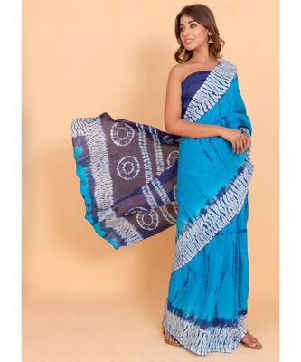 Pure Cotton Malmal Saree Bagru Print Batik Hand block Womens Saree Shibori 1
