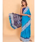 Pure Cotton Malmal Saree Bagru Print Batik Hand block Womens Saree Shibori