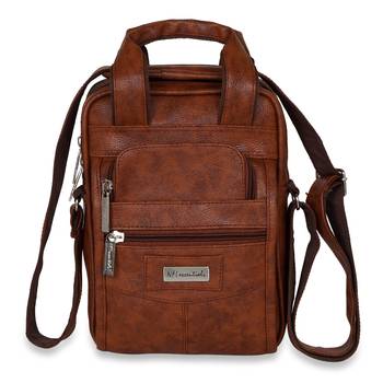 NFI essentials Men's Leather Sling Bag Stylish Cross Body Travel Office Business Messenger Bag Men & Women (Tan) 1