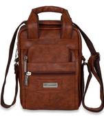 NFI essentials Men's Leather Sling Bag Stylish Cross Body Travel Office Business Messenger Bag Men & Women (Tan)
