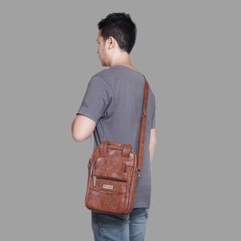 NFI essentials Men's Leather Sling Bag Stylish Cross Body Travel Office Business Messenger Bag Men & Women (Tan) 2