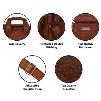 NFI essentials Men's Leather Sling Bag Stylish Cross Body Travel Office Business Messenger Bag Men & Women (Tan) 3