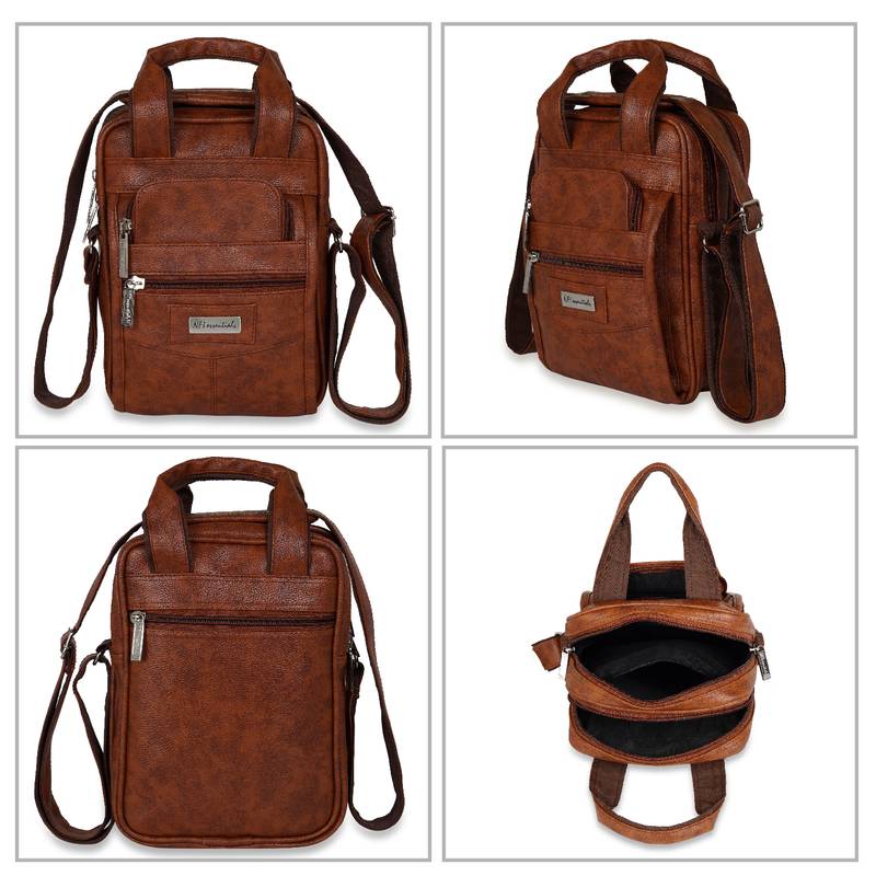 NFI essentials Men's Leather Sling Bag Stylish Cross Body Travel Office Business Messenger Bag Men & Women (Tan)