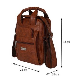 NFI essentials Men's Leather Sling Bag Stylish Cross Body Travel Office Business Messenger Bag Men & Women (Tan) 5