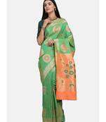 Light Green And  Orange Silk Traditional Saree