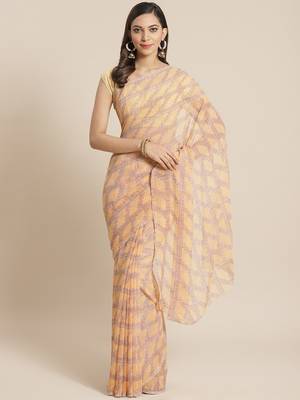 Orange & Brown Georgette Printed Saree 1