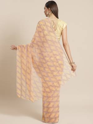 Orange & Brown Georgette Printed Saree 2