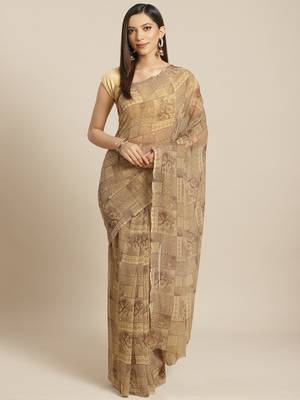 Beige & Brown Georgette Printed Saree 1