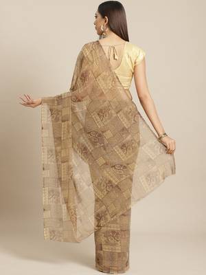 Beige & Brown Georgette Printed Saree 2