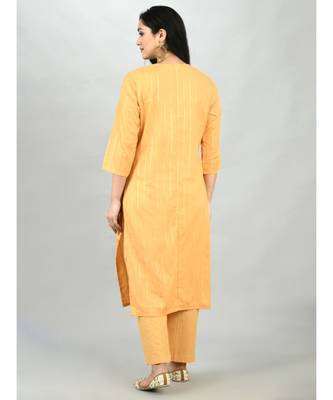 Mustrd Polyester Solid 3/4 Sleeve Round Neck Casual Kurta Pant Dupatta Set 2