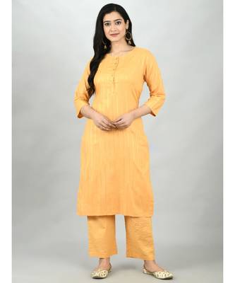 Mustrd Polyester Solid 3/4 Sleeve Round Neck Casual Kurta Pant Dupatta Set 6