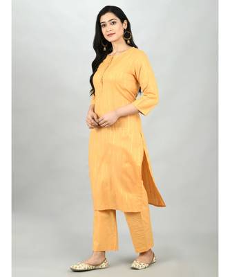 Mustrd Polyester Solid 3/4 Sleeve Round Neck Casual Kurta Pant Dupatta Set 7
