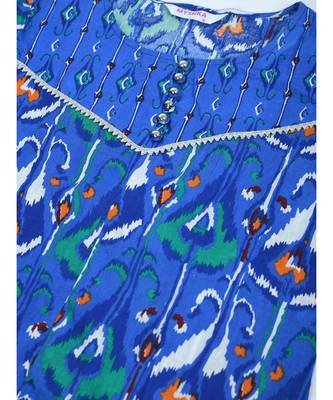 Blue Cotton Printed 3/4 Sleeve Round Neck Casual Kurta Pant Set 4