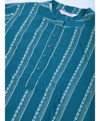 Green Cotton Printed 3/4 Sleeve Mandarin Neck Casual Kurta Pant Set 4