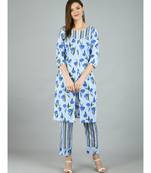 Multi Cotton Printed 3/4 Sleeve Round Neck Casual Kurta Pant Set