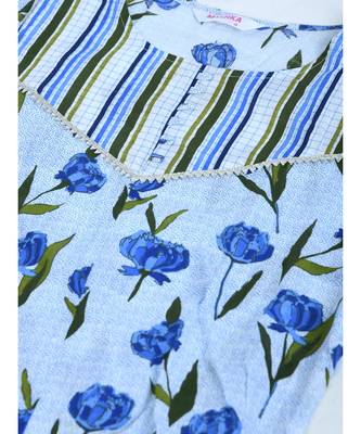 Multi Cotton Printed 3/4 Sleeve Round Neck Casual Kurta Pant Set 4