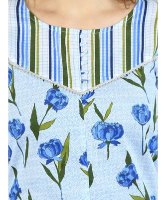 Multi Cotton Printed 3/4 Sleeve Round Neck Casual Kurta Pant Set 7