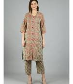 Multi Cotton Printed 3/4 Sleeve Shirt Coller Casual Kurta Pant Set