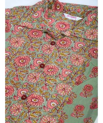 Multi Cotton Printed 3/4 Sleeve Shirt Coller Casual Kurta Pant Set 4