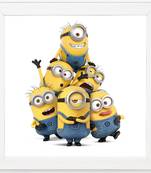Minions  Cartoon White Framed Wall Hanging Art Print for Office  Home Reading Room  ( 8x8 ) Inch