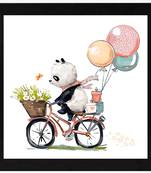 Happy Panda   Cartoon Black Framed Wall Hanging Art Print for Office  Home Reading Room  ( 8x8 ) Inch