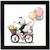 Happy Panda   Cartoon Black Framed Wall Hanging Art Print for Office  Home Reading Room  ( 8x8 ) Inch