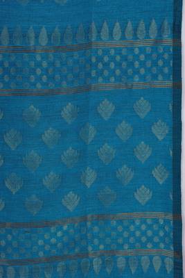 Look and Adorn Exclusive Handwoven Copper Zari Blue Organic Linen Saree with Blouse piece 3
