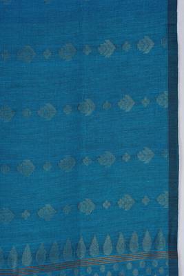 Look and Adorn Exclusive Handwoven Copper Zari Blue Organic Linen Saree with Blouse piece 4