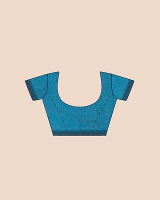 Look and Adorn Exclusive Handwoven Copper Zari Blue Organic Linen Saree with Blouse piece 5